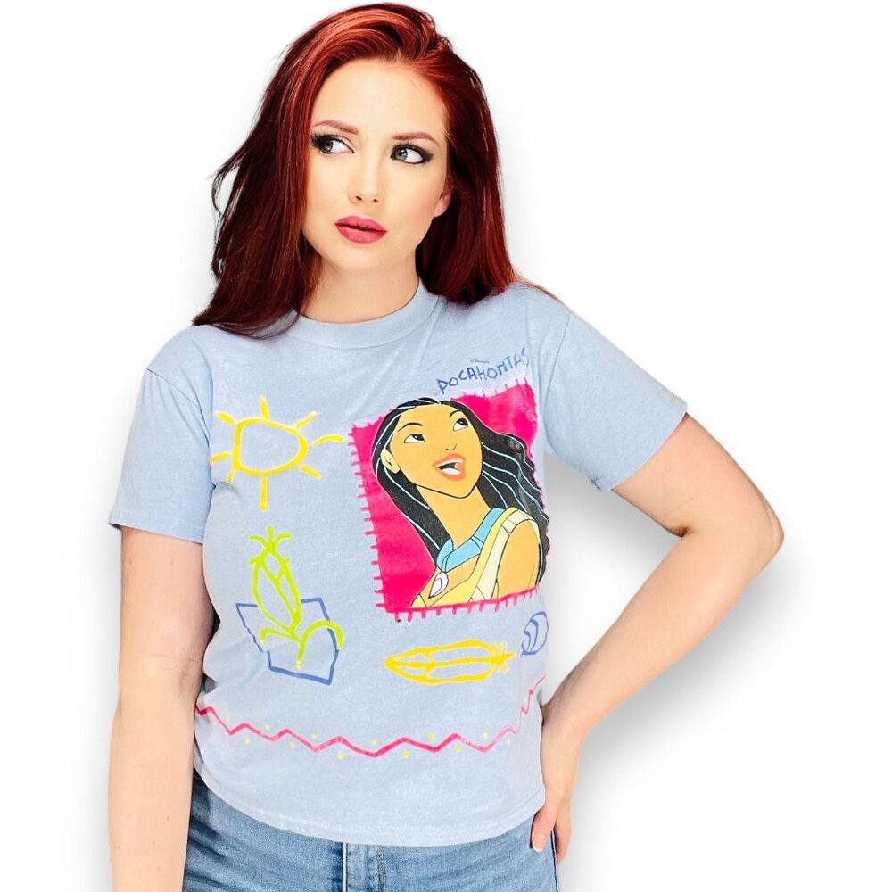 Vintage Disney Pocahontas Blue Short Sleeve T Shirt Top 14 16 Y / W Small